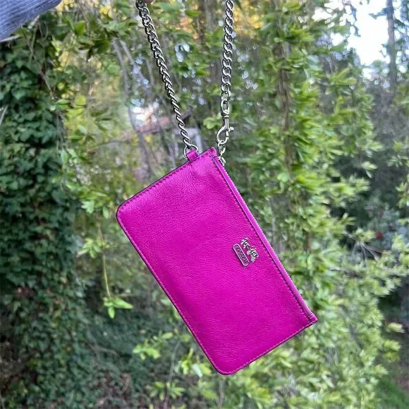COACH VINTAGE Madison Leather Wristlet Wallet Clutch Fuchsia Pink w Silver Hardw - Picture 3 of 6